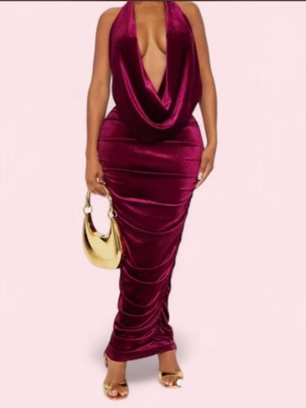 Wine Red Velvet Two Piece Set